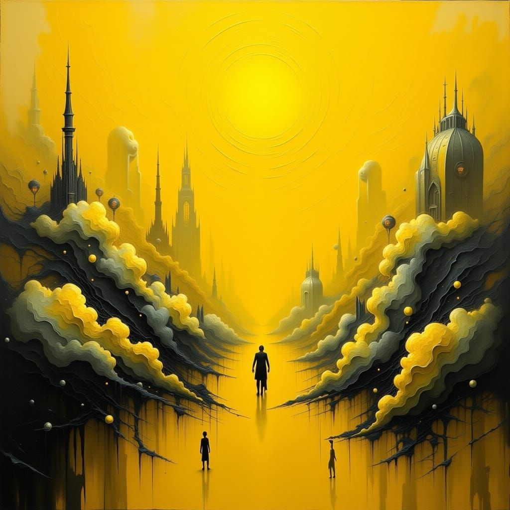 Yellow Surrealism Dreamscape with Abstract Shapes