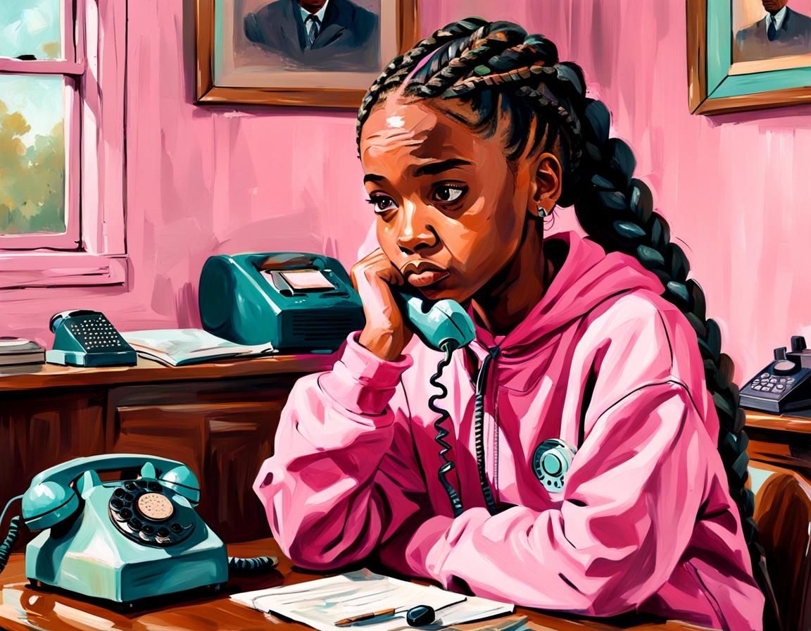 African American Teenager Ponders Rotary Phone in Whimsical ...