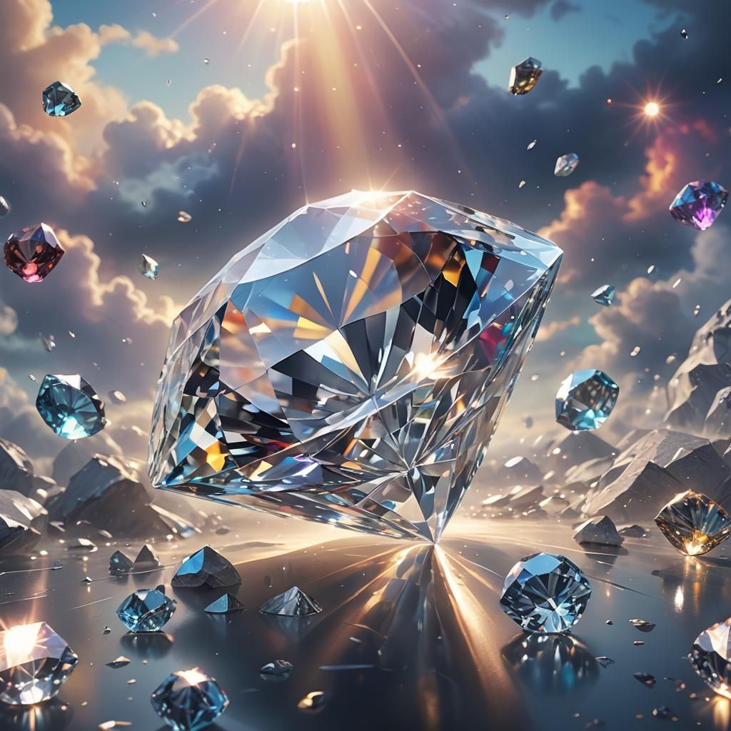 White Diamond Reflecting Prismatic Sky: Hyperrealistic Conce...