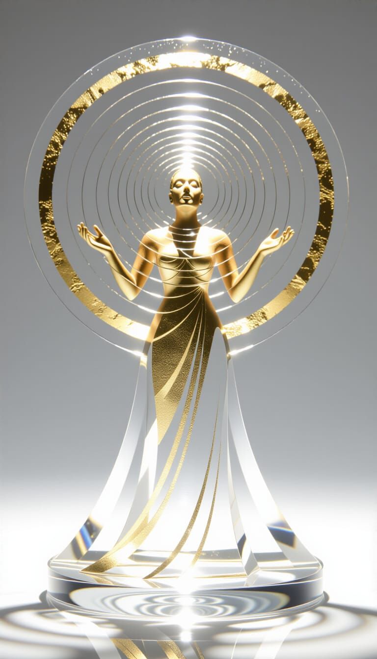 Sculpture of Chanting Figure with Acrylic Rings
