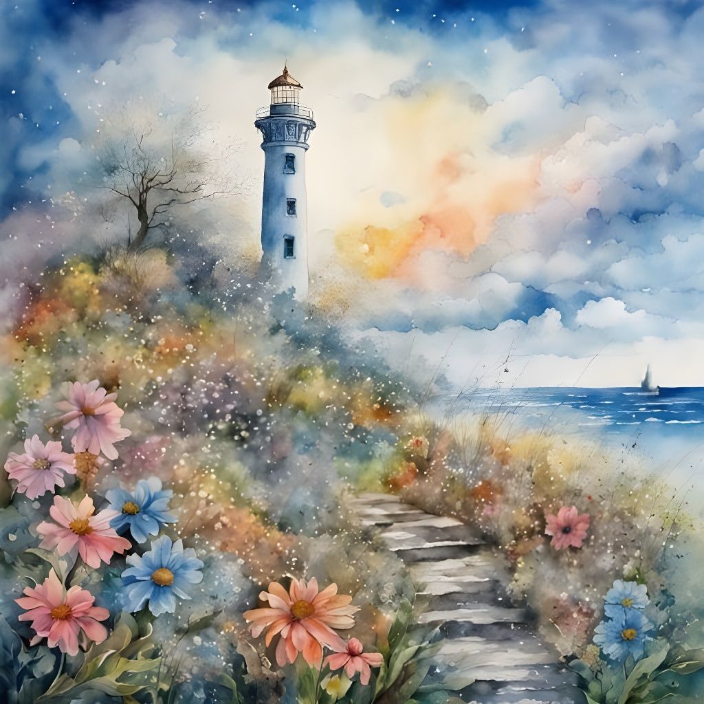 Lighthouse with flowers