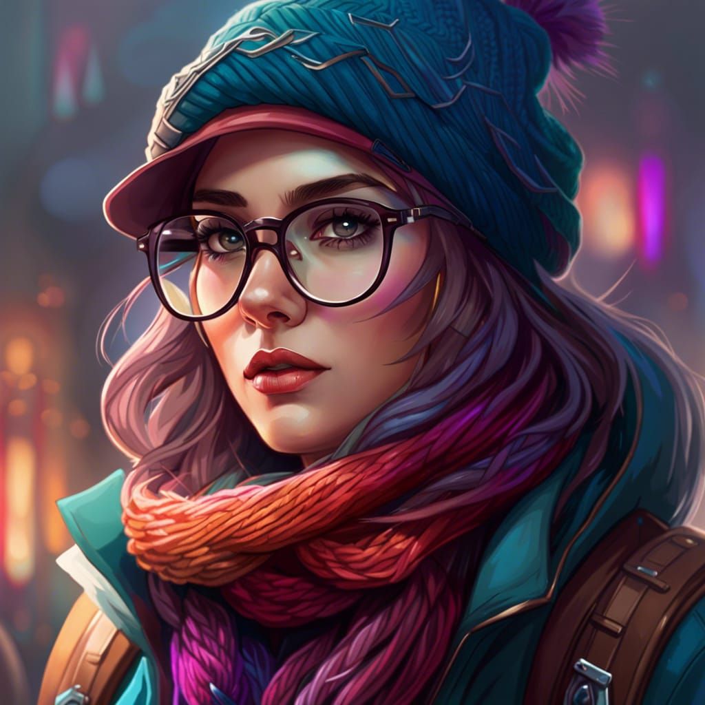 Hipster Girl Portrait in Fantasy Art Style