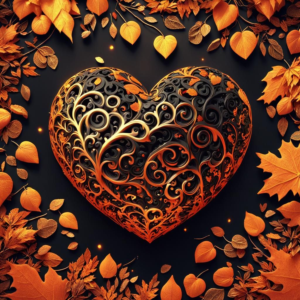 Luxurious Autumn Heart in Golden Baroque Style