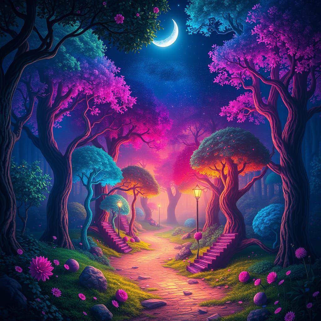 Whimsical Forest Dreams in Vibrant Hues