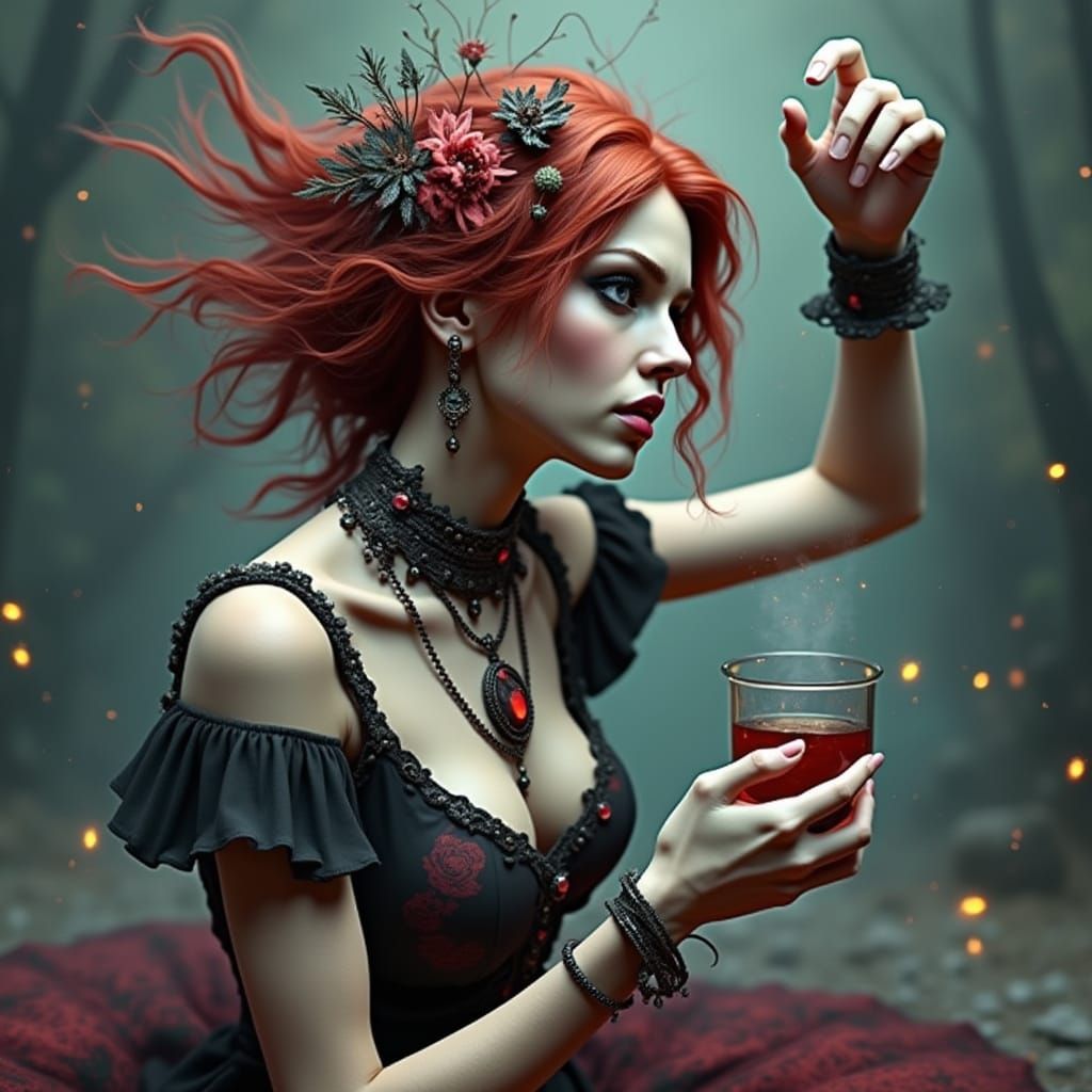 Gypsy Lilith Dancing in Fireflies: 3D Rendered