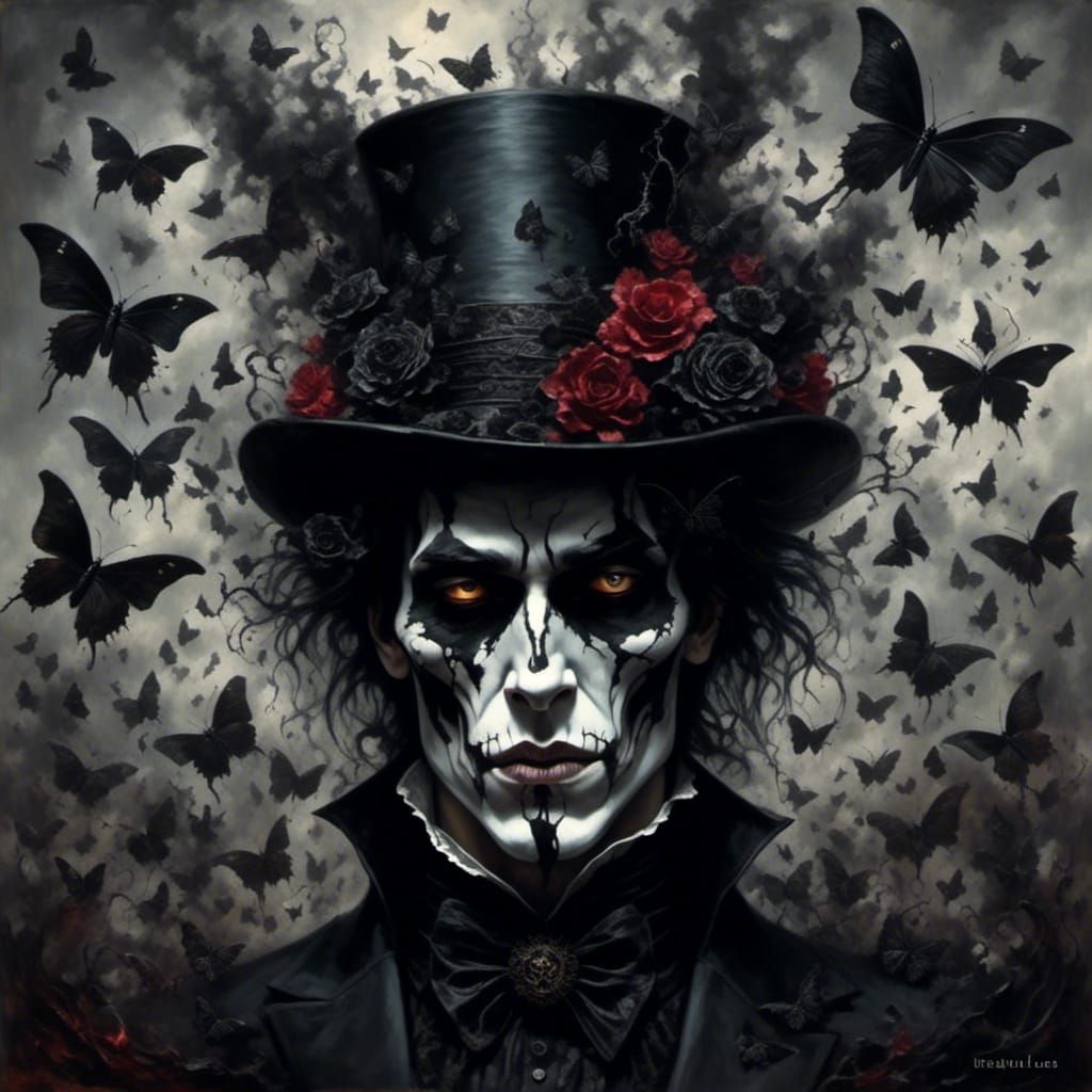 Demonic Macabre Man in Top Hat Oil Painting