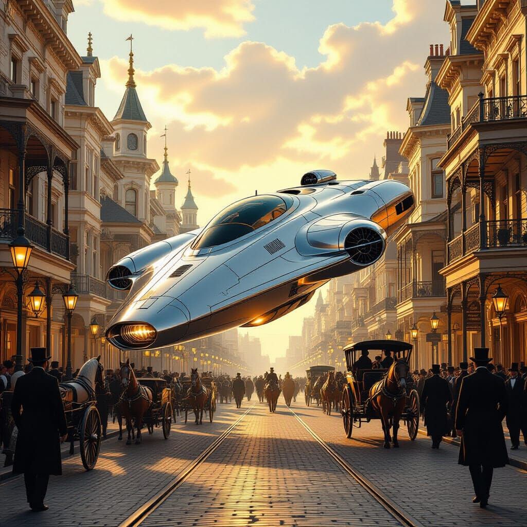 Spacecraft Crash in Victorian Street: Steampunk Style