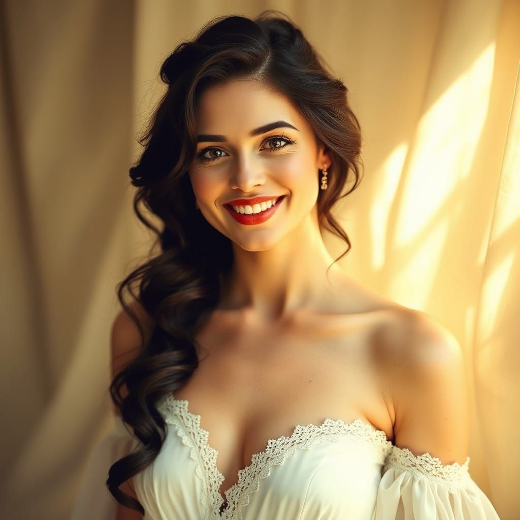 Ethereal Goddess in Radiant White Gown