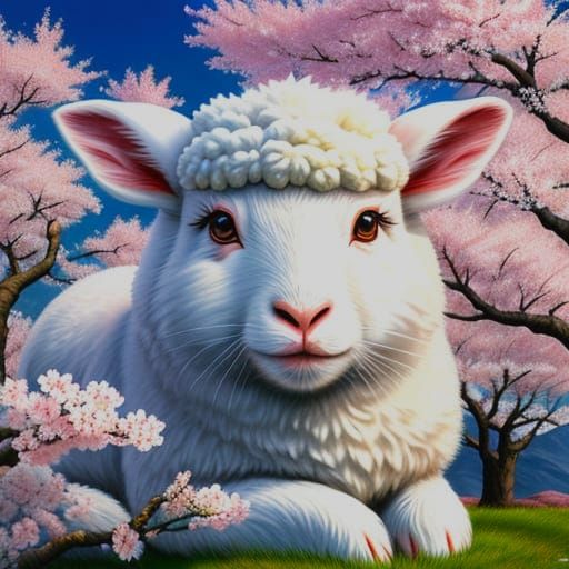 Anime Easter Lamb Revealed in Cherry Blossom Crosshatch