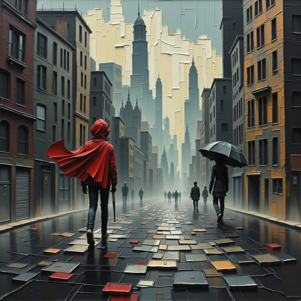 Dystopian Cityscape with Lone Figure