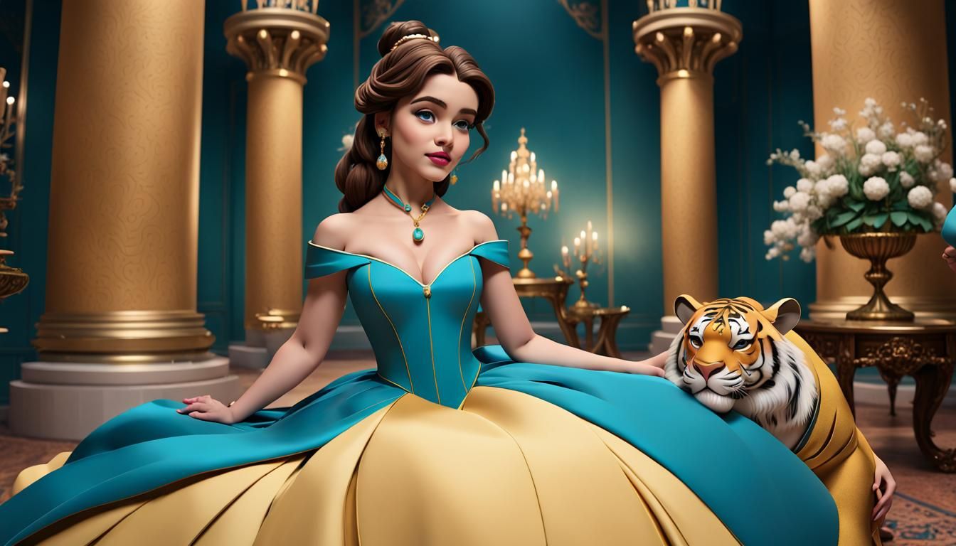 Belle and Jasmine in Royal Ballroom, 3D Render