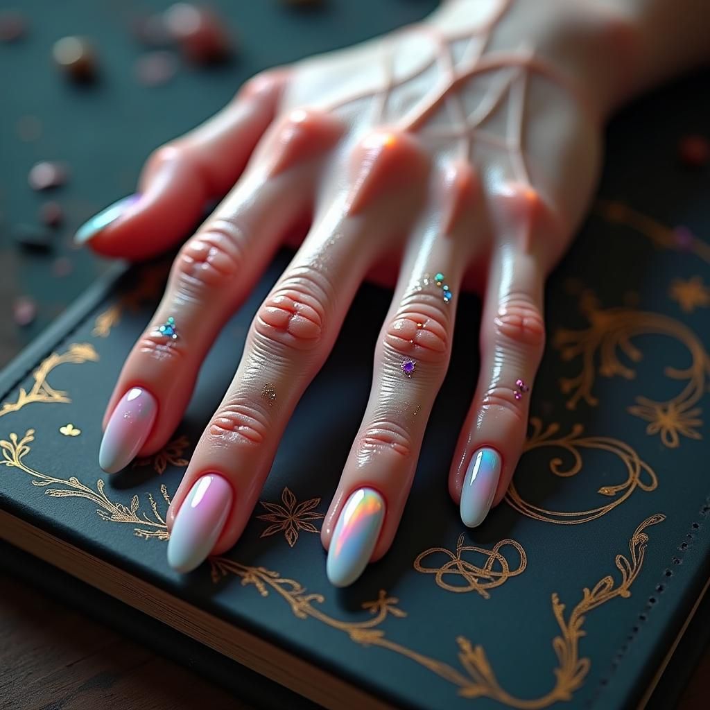 Mystical Portal Hand Displaying Intricate Nail Art