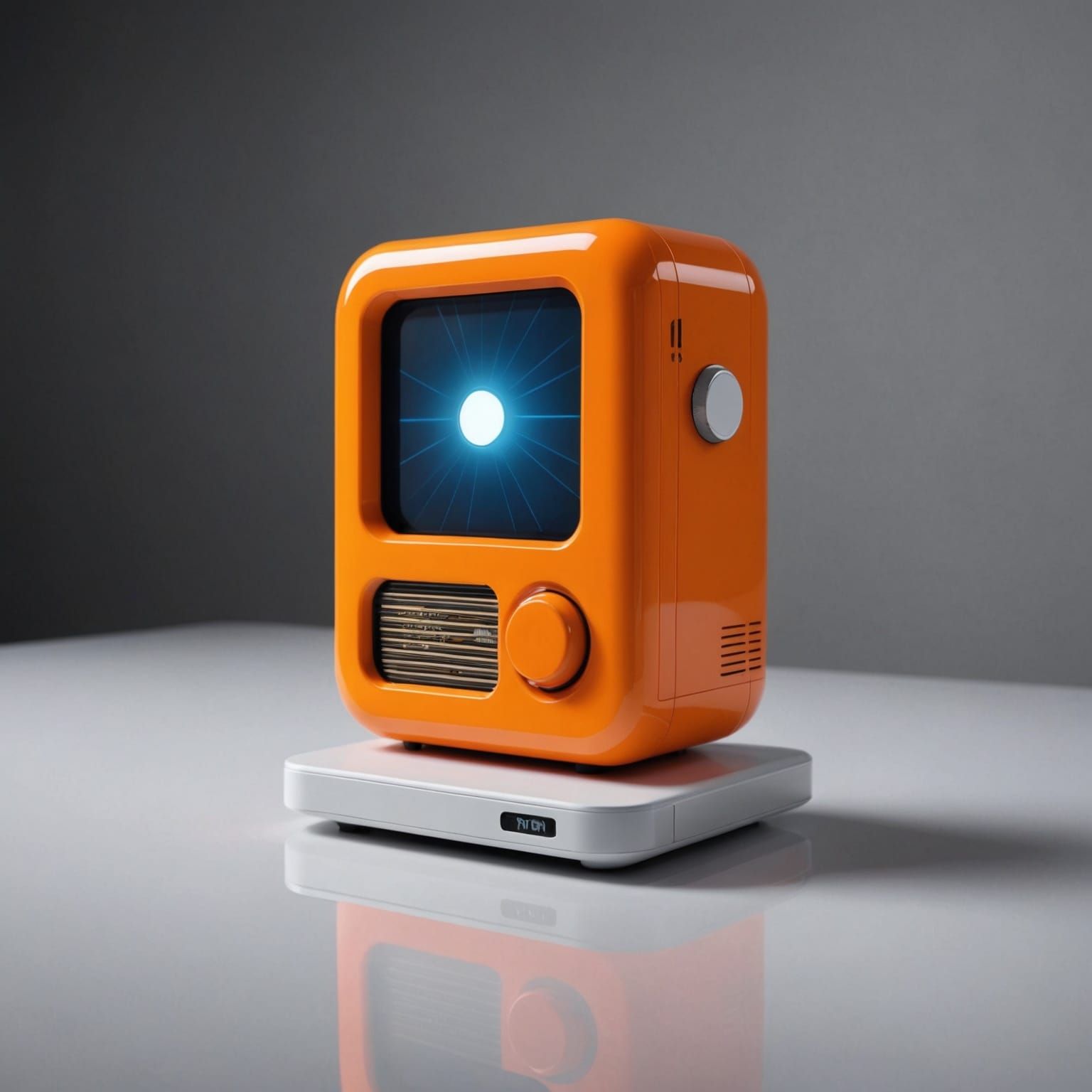 Retro Orange Device with Holographic Projection in 3D
