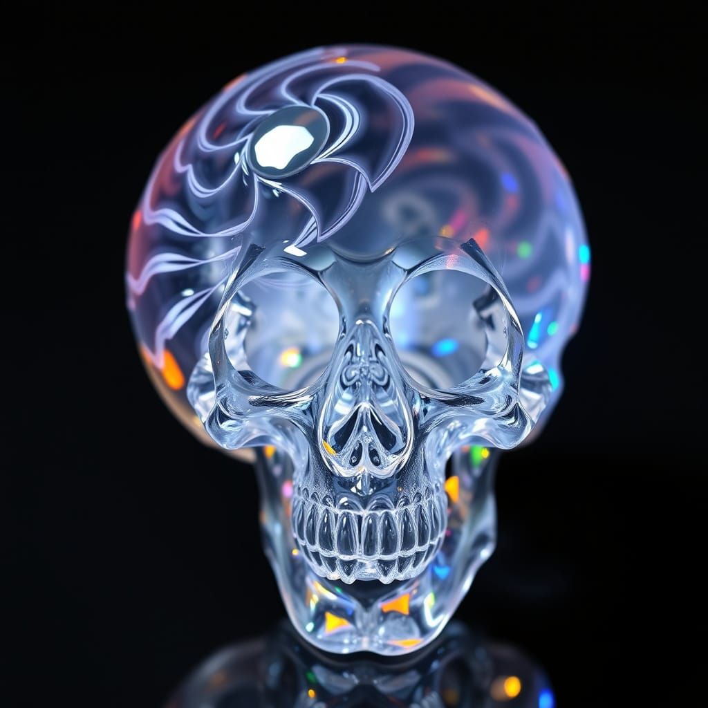 Ethereal Crystal Skull with Nautilus Patterns in Dreamlike H...