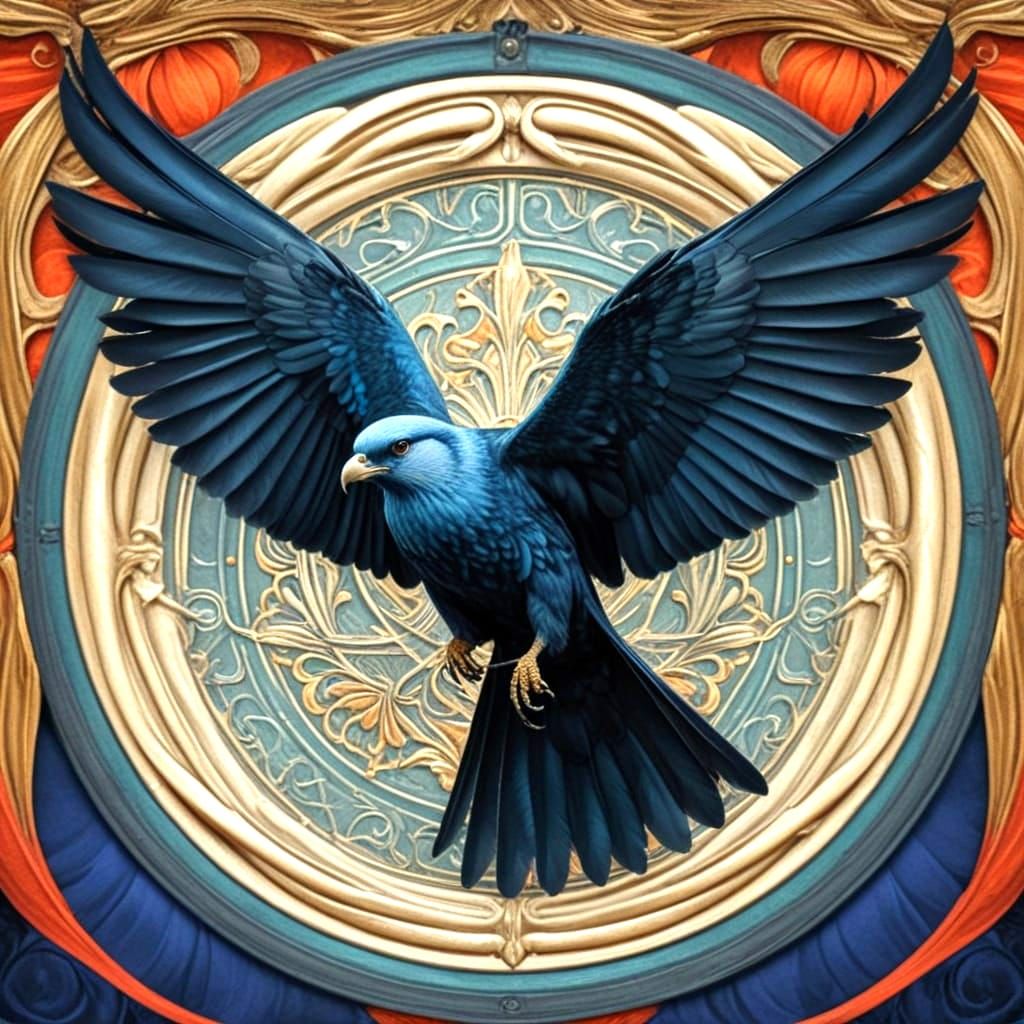 Art Nouveau Avian Image with Detailed Feathers