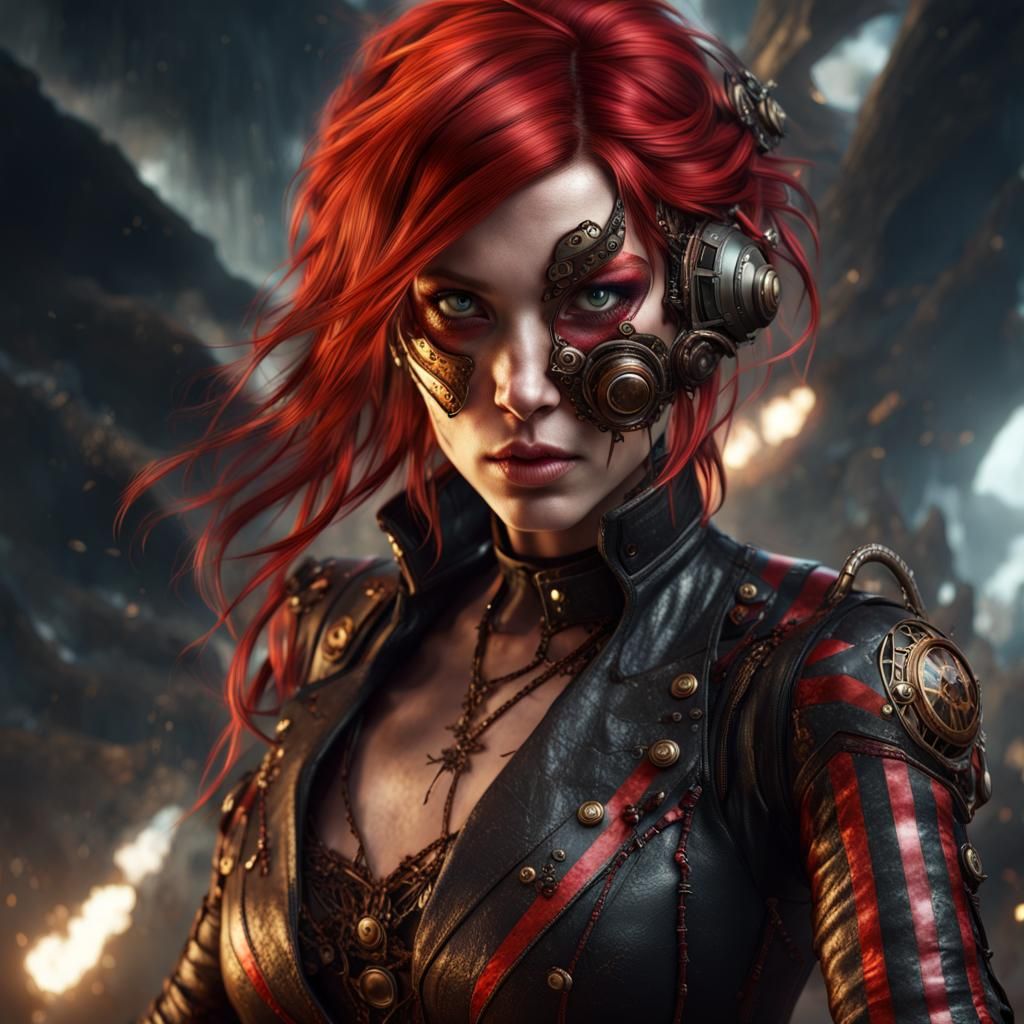 Steampunk Girl with Spider, Battlefield Scene
