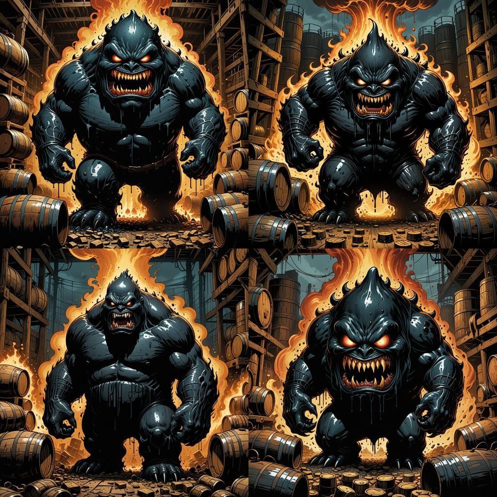 Gigantic Black Blob with Angry Face in Comic Book Art