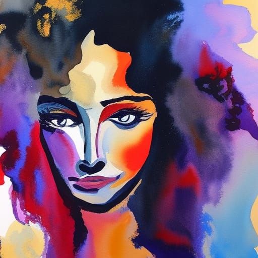 Dramatic Actress on Stage in Impressionist Gouache Style