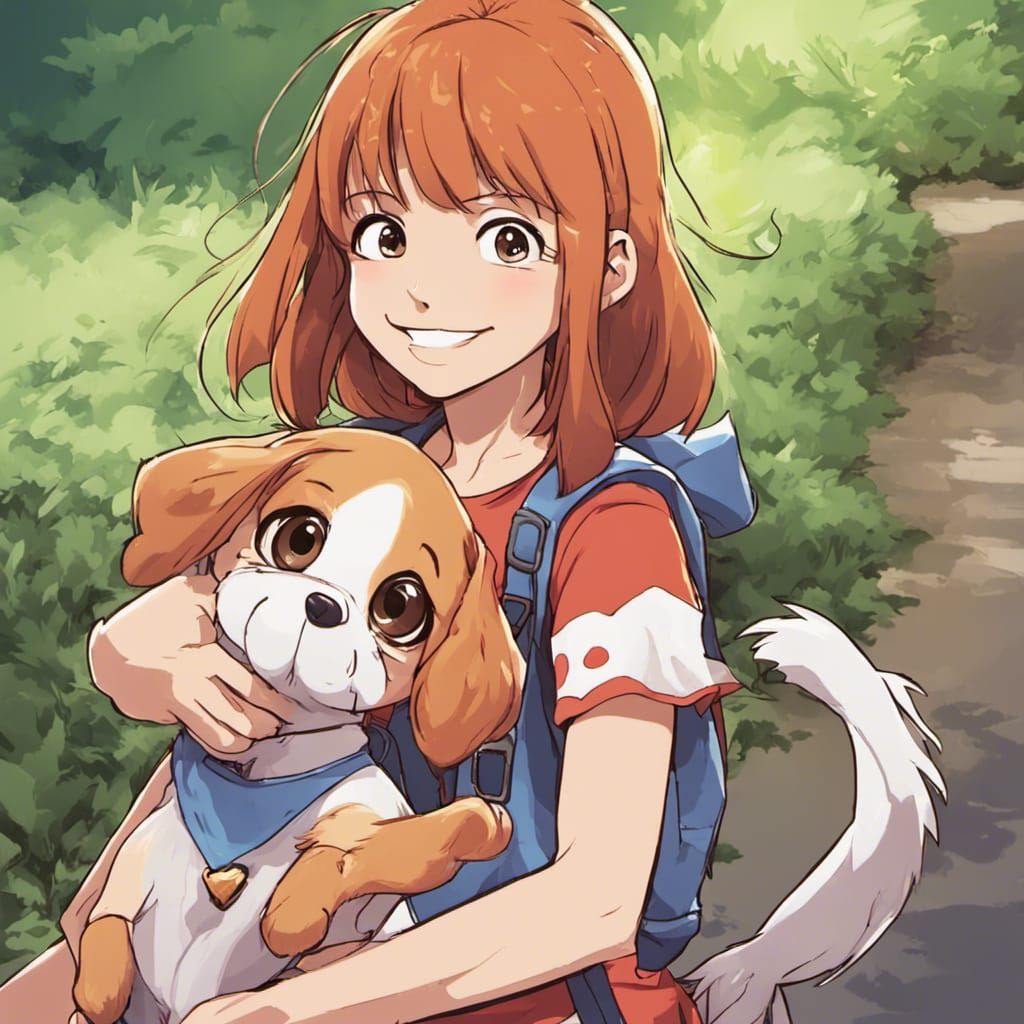 Anime Girl with Puppy in Studio Ghibli Style