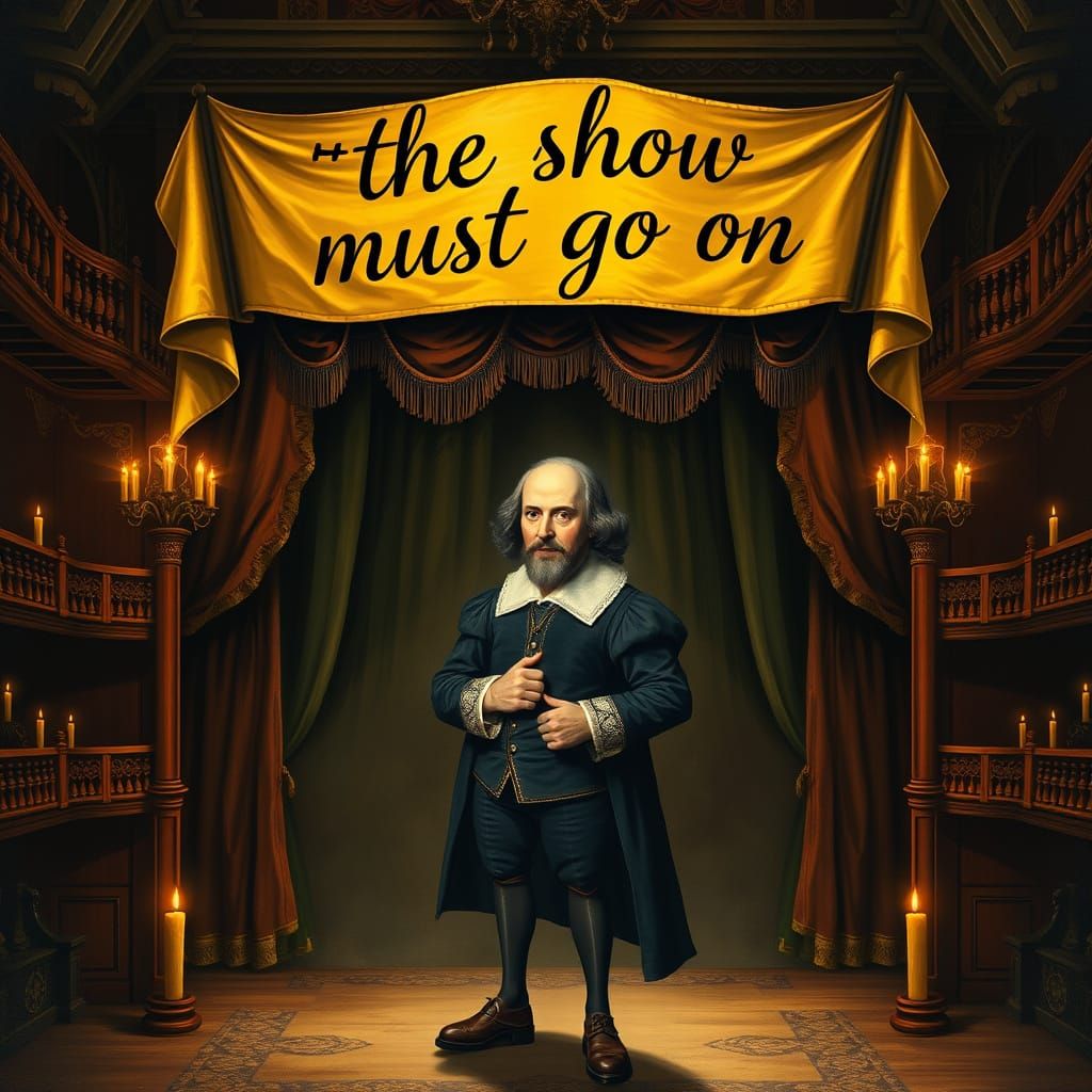 Elizabethan Theatre Scene with Confident William Shakespeare