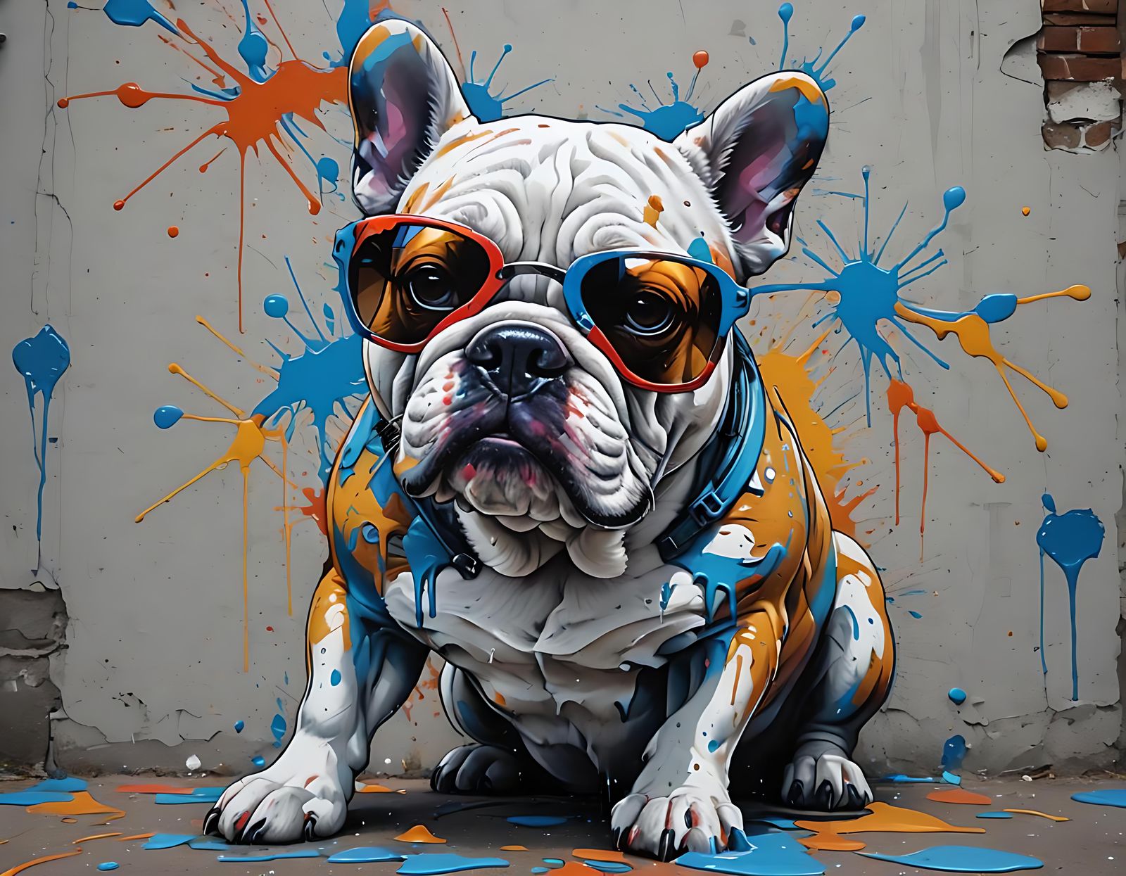 Bulldog in Lightning Sunglasses: Graffiti Art Style