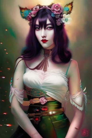 Eldritch Woman Portrait in Floral Dystopian Setting