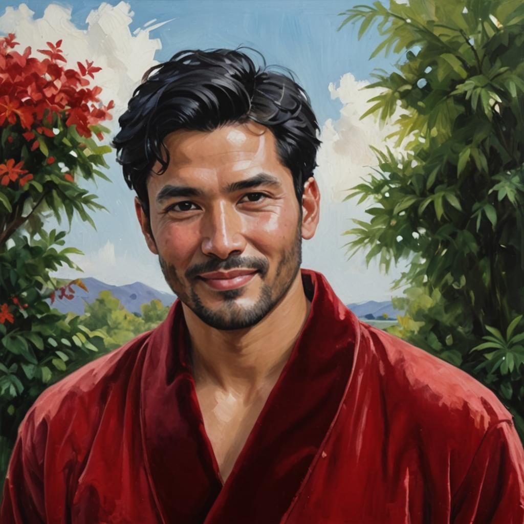 Neo-Impressionist Peruvian Gentleman in Velvet Robe