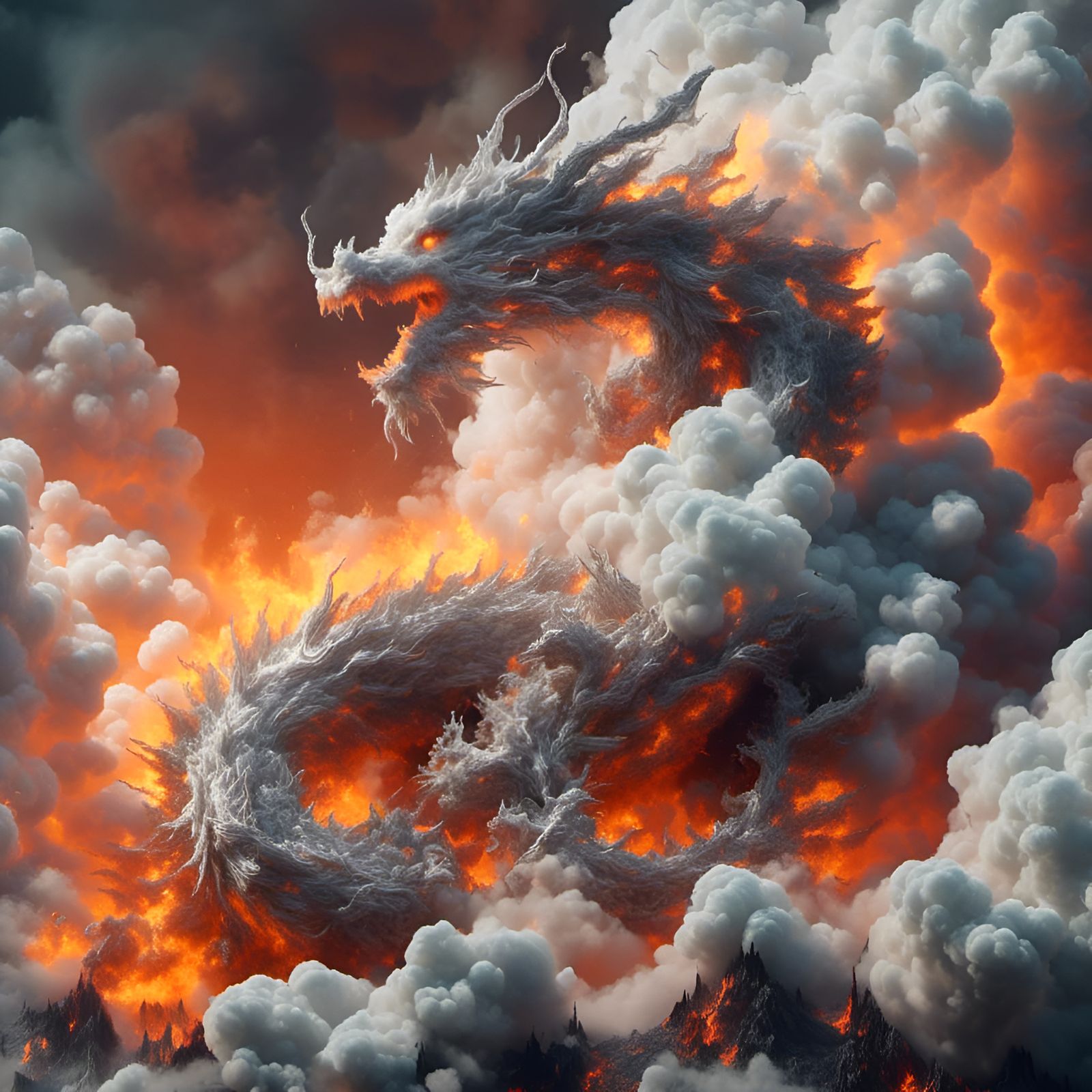 Majestic Cloud Dragon Spitting Fire and Smoke