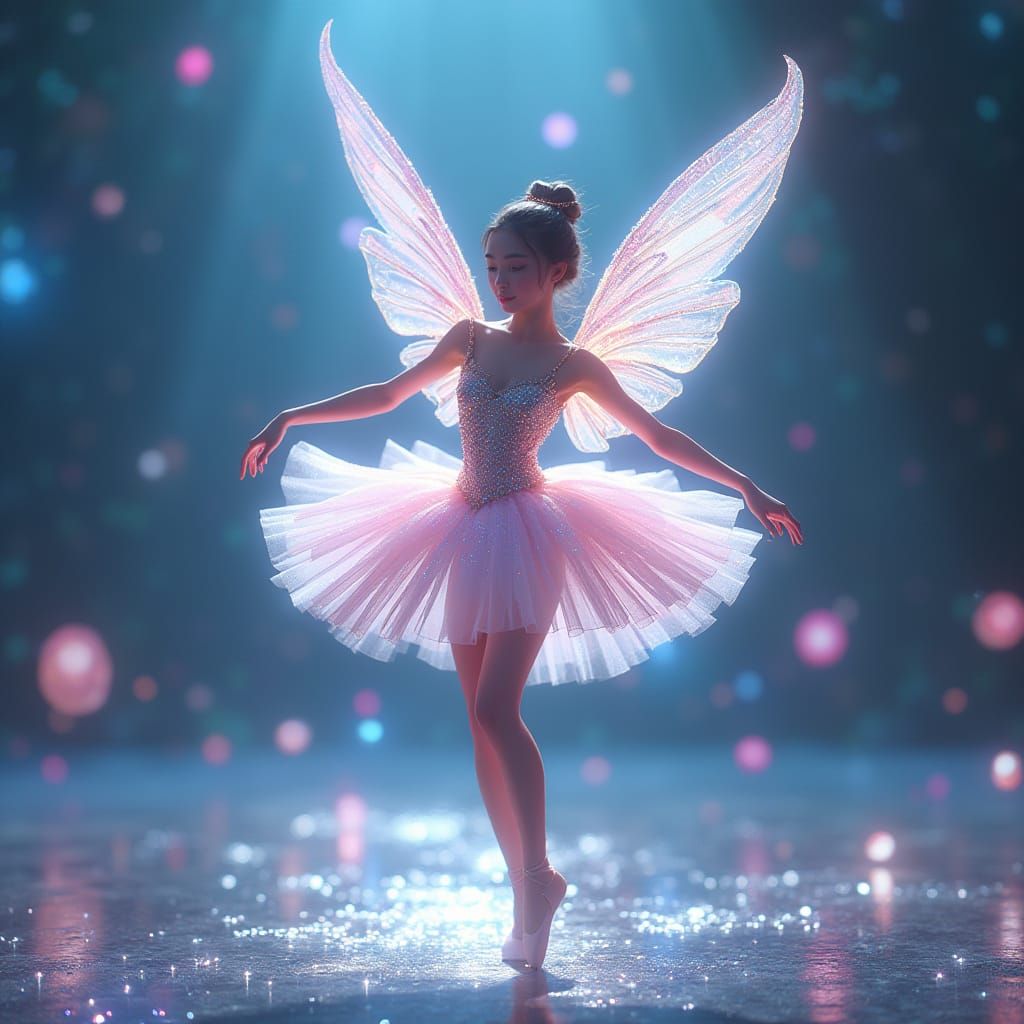 Surreal Anime Ballerina Dances on Crystal Stage