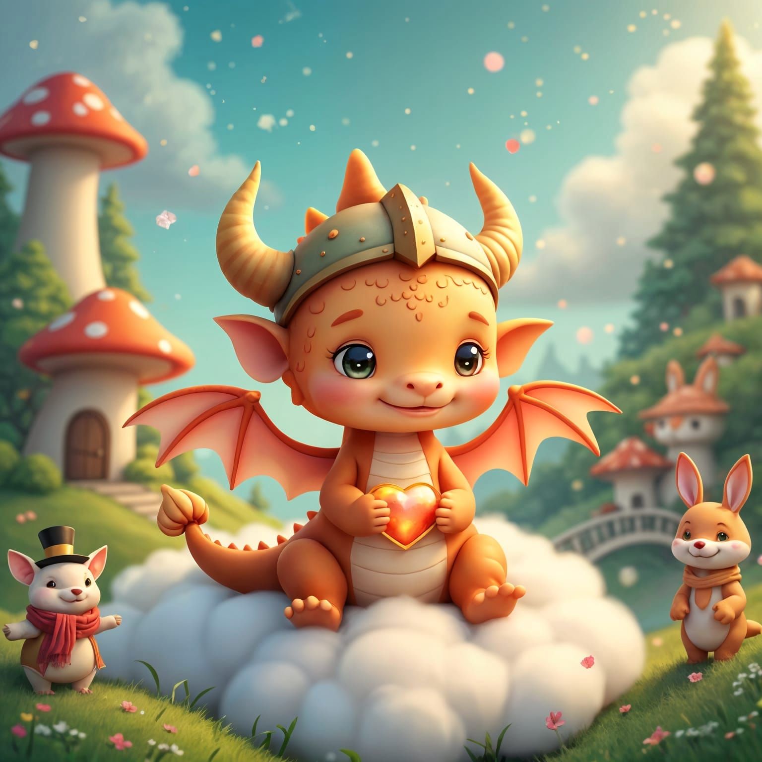 Pastel Dragon in Magical Forest Scene