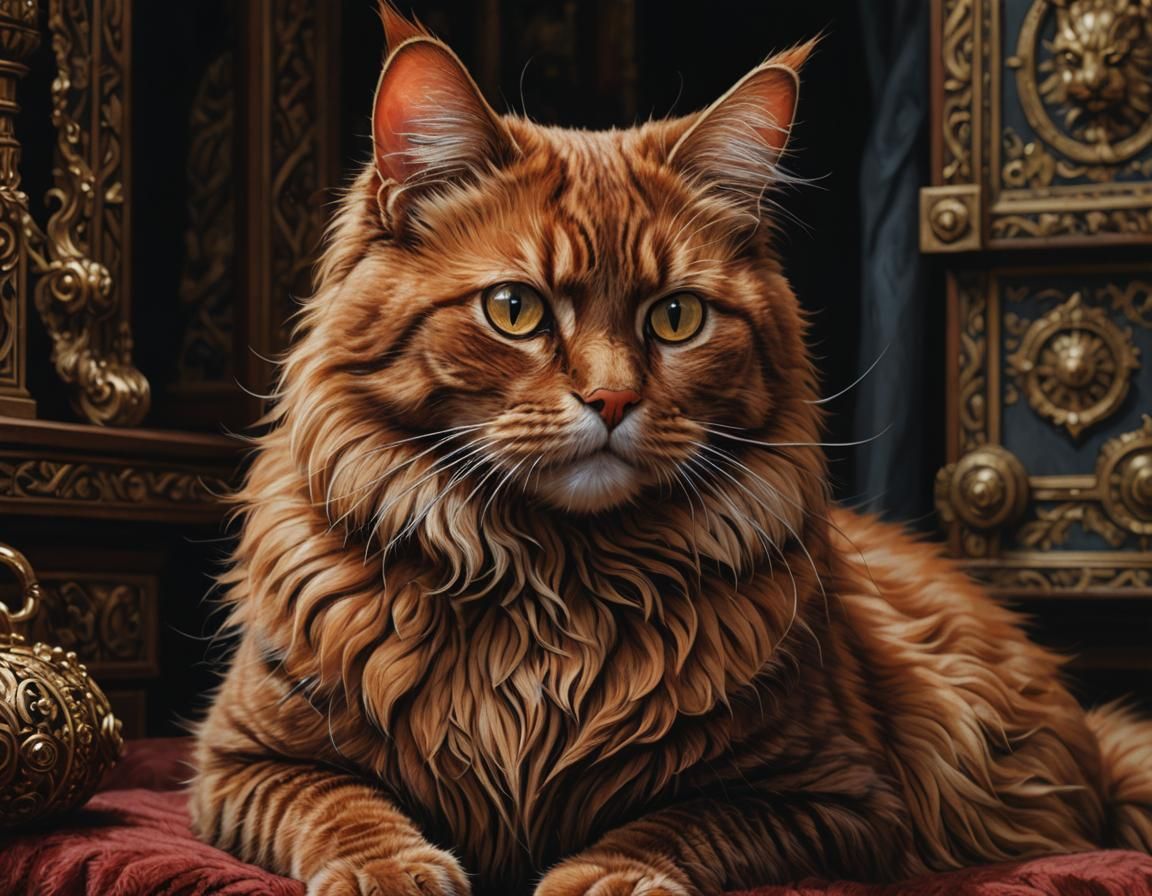 Intense Cat Portrait in Folk Art Style