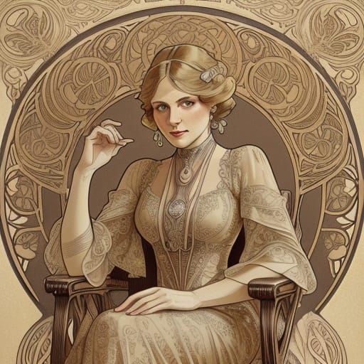 Elegant Art Nouveau Portrait of Woman in Chair