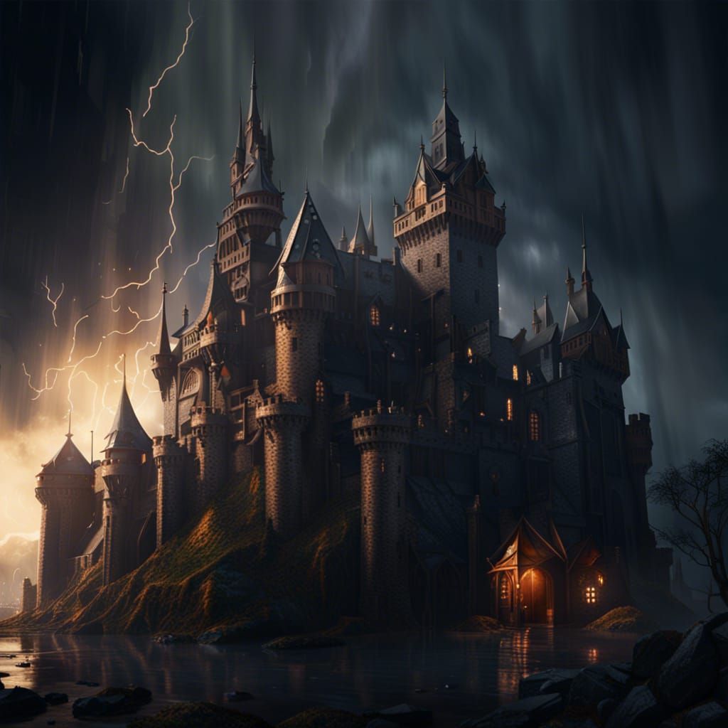 Epic Medieval Castle in Dark Fantasy Style