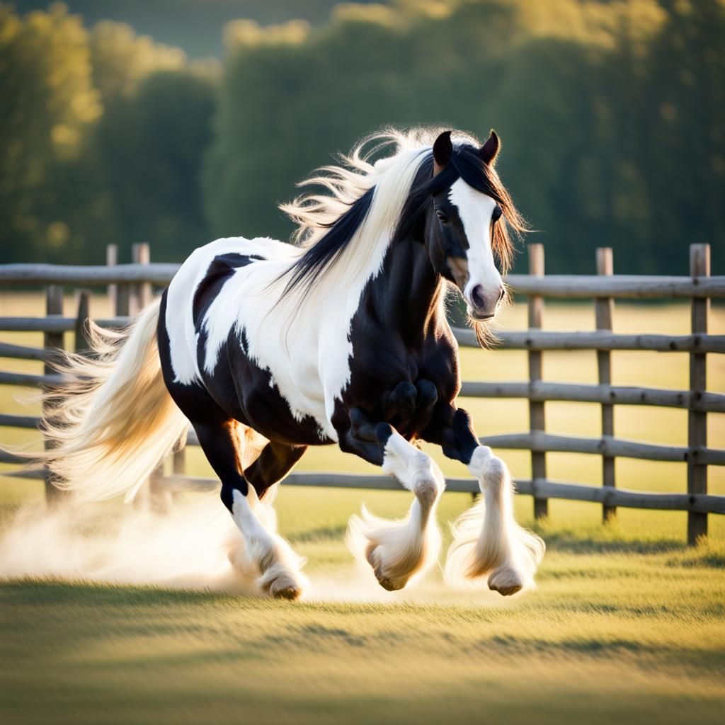 Gypsy Vanner Horse Running in Pasture
