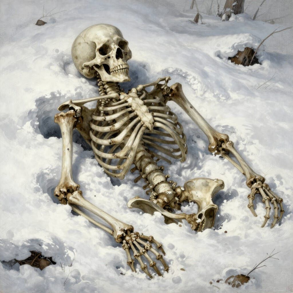 Skeletal Remains Unearthed in Snowy Landscape