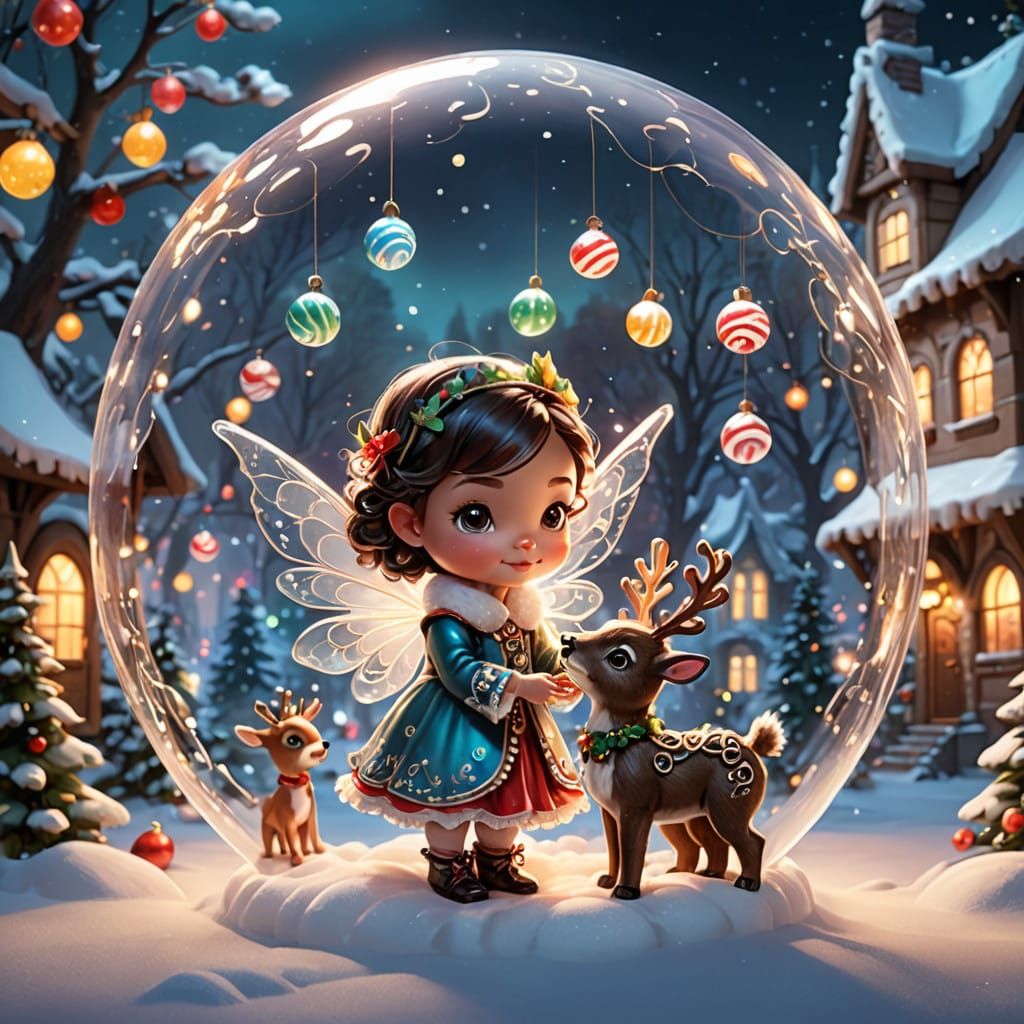 Enchanting Christmas Wonderland with Glass Fairy and Reindee...