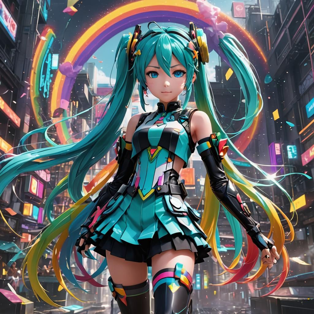 Rainbow Miku Vocaloid in Detailed Matte Painting