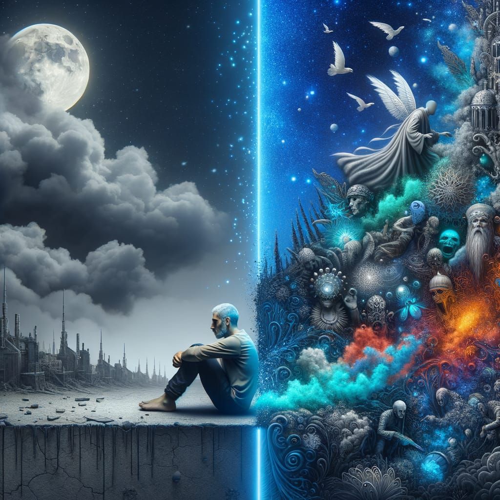 Contrasting Feelings in Dreamlike Matte Painting