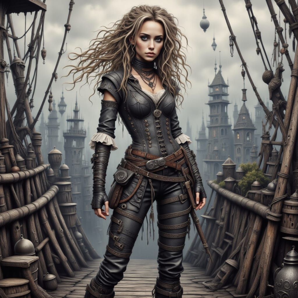 Female Swashbuckler Embarks on Quest in Cyberpunk Style
