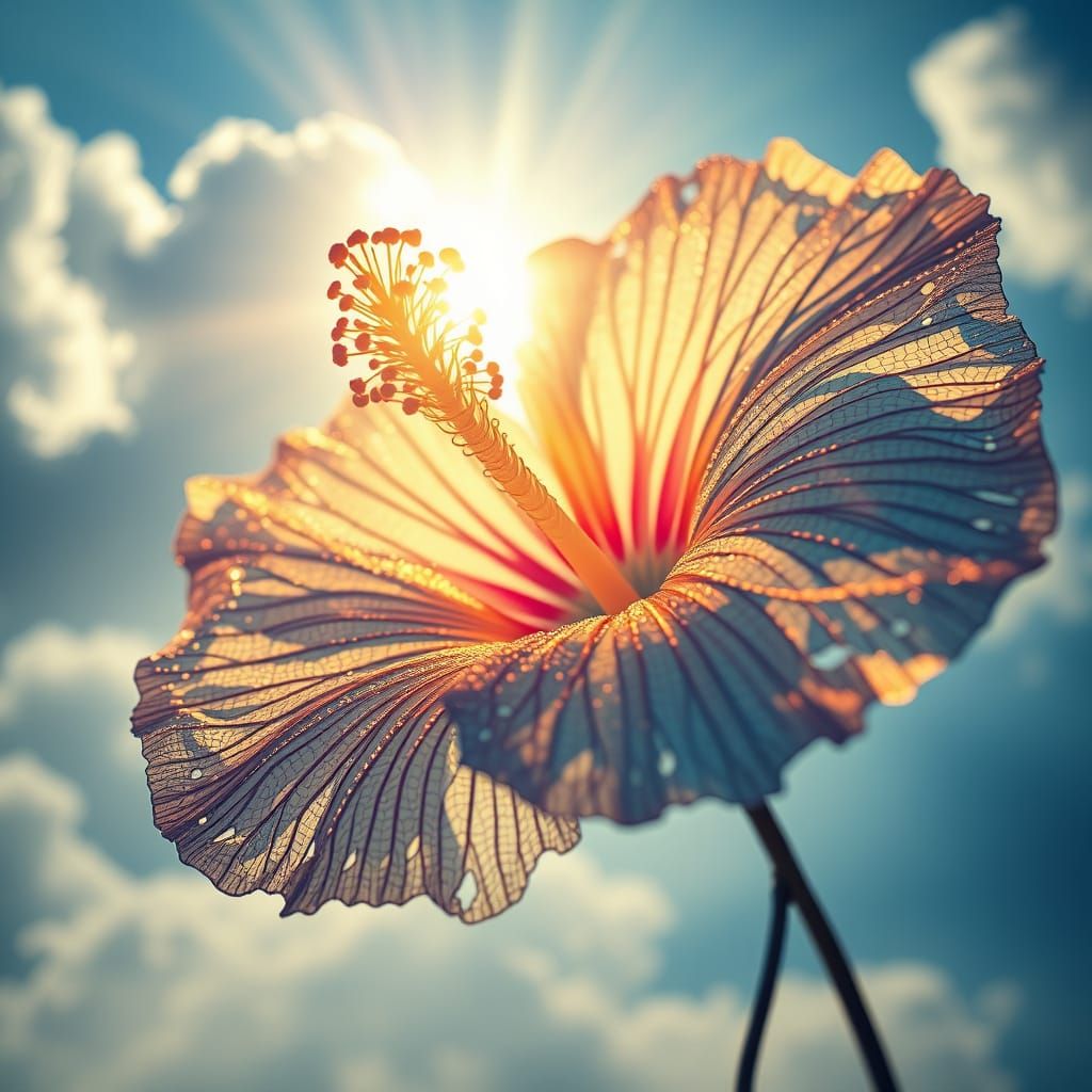 Surreal Hibiscus in Filigree Silhouette, Exquisitely Beautif...