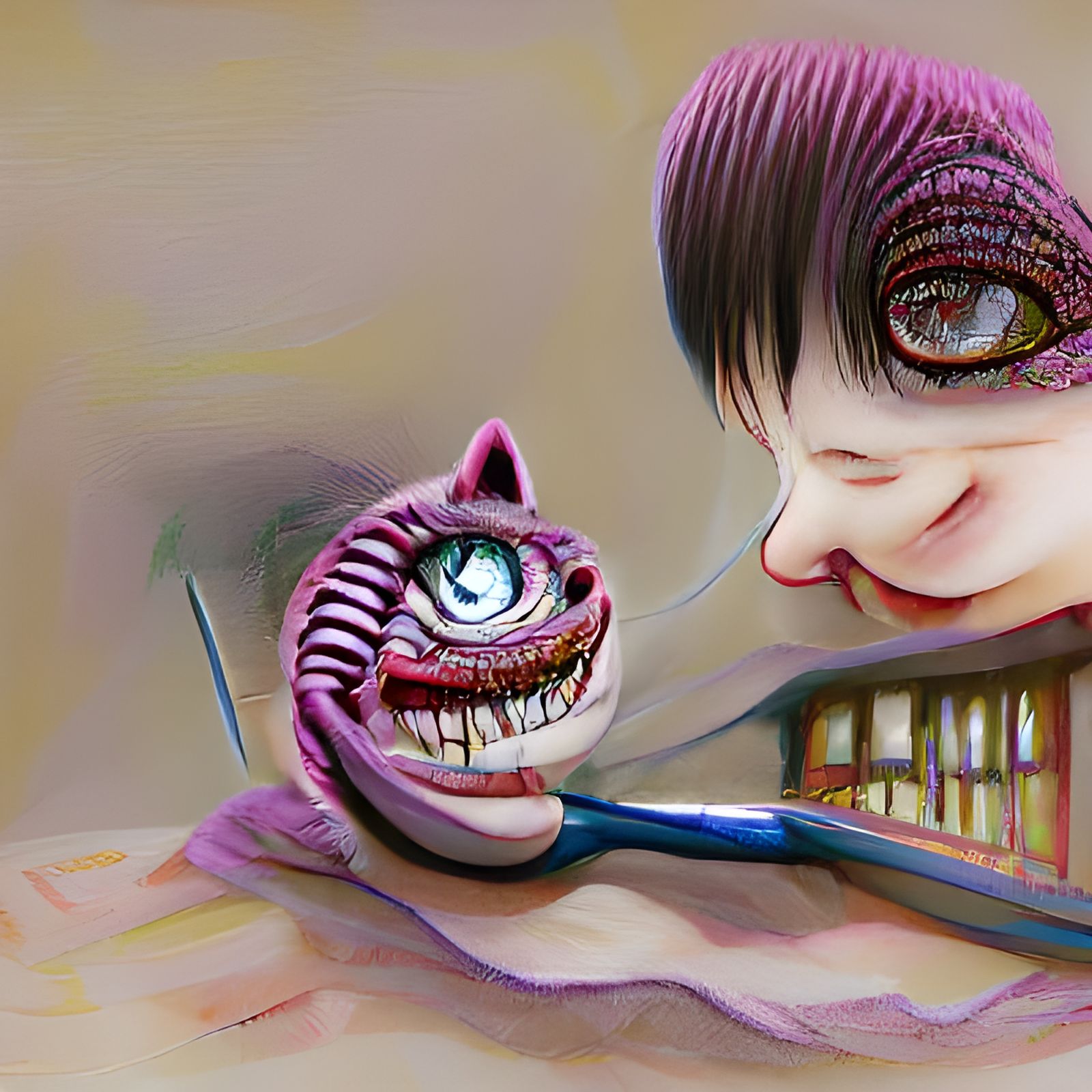 Cheshire Cat as Dentist in Junji Ito Style