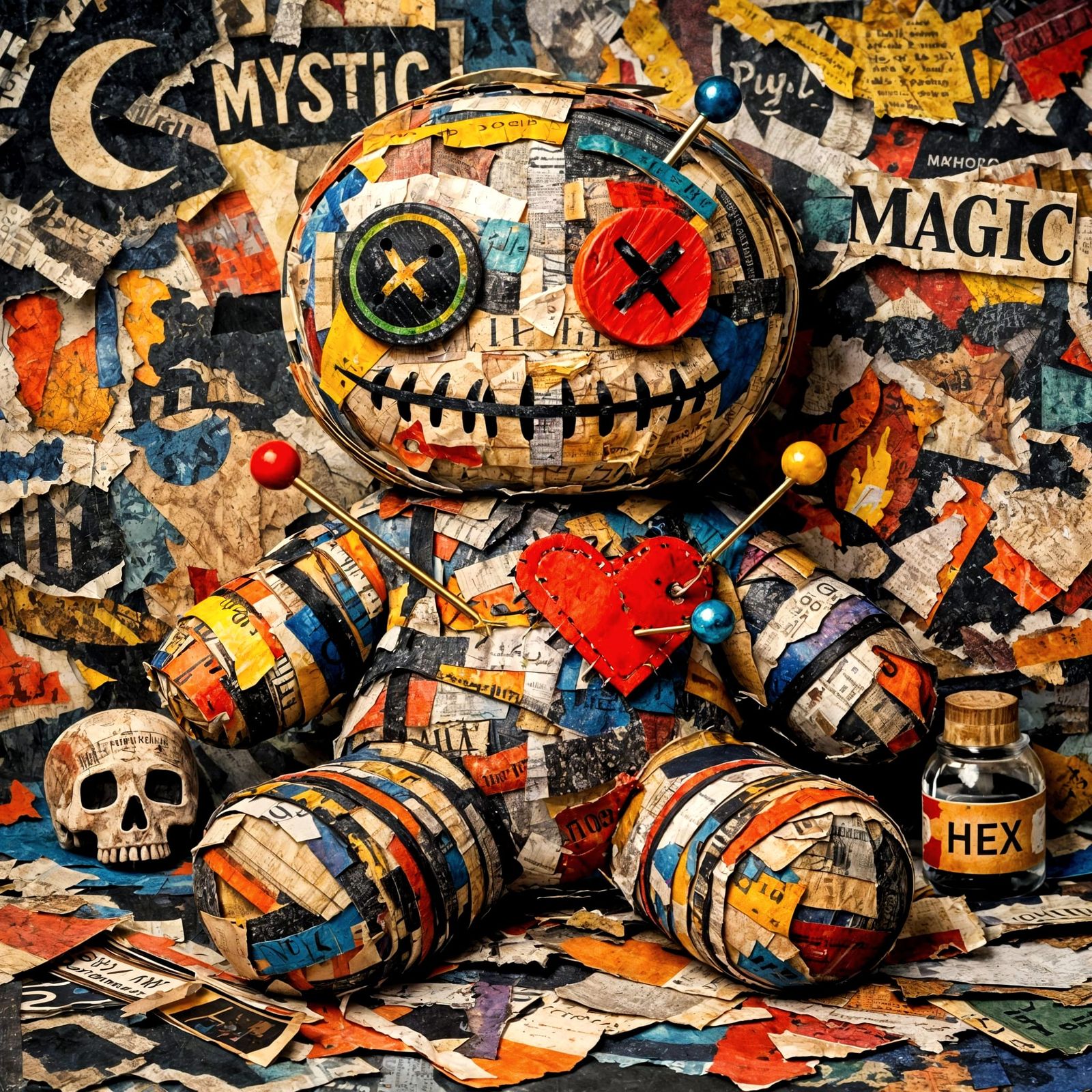 Colorful Layered Paper Voodoo Doll Art