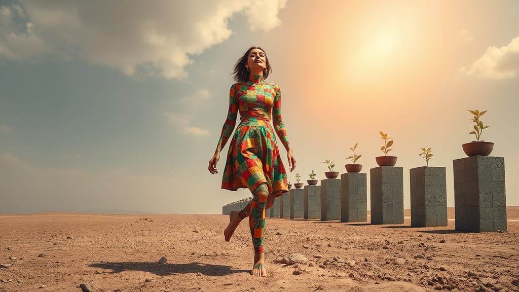 Squares Woman in Earthy Terrain