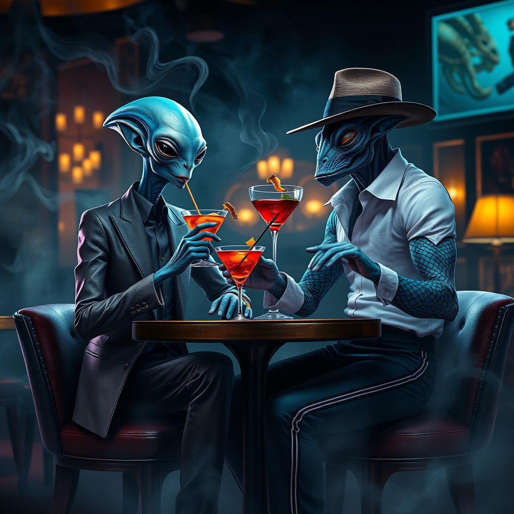 Aliens at a Jazz Club in Neo-Noir Style