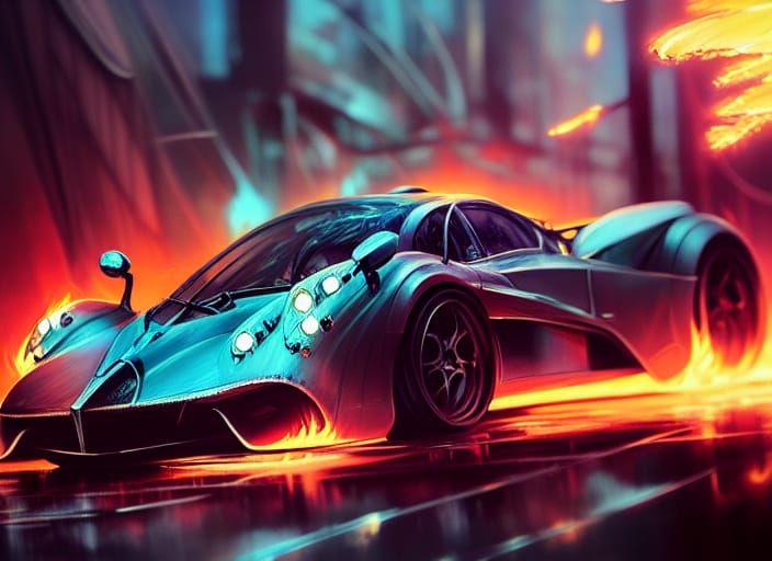 Fiery Pagani Zonda with Rocket Engine