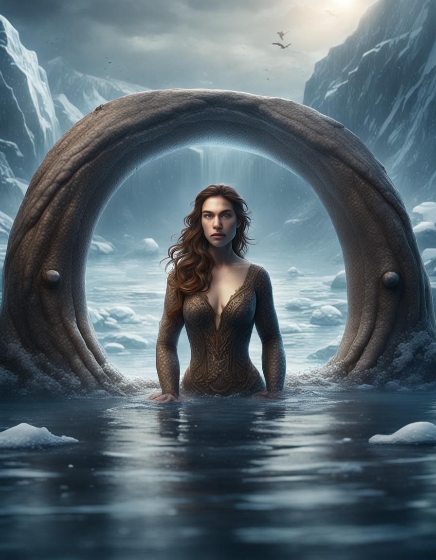 Half Woman Half Seal in Icy Water