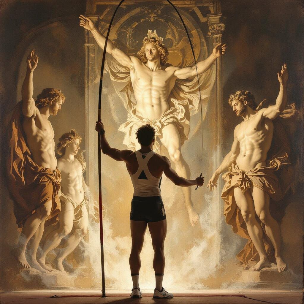 Ethereal Pole Vaulter in Renaissance Style