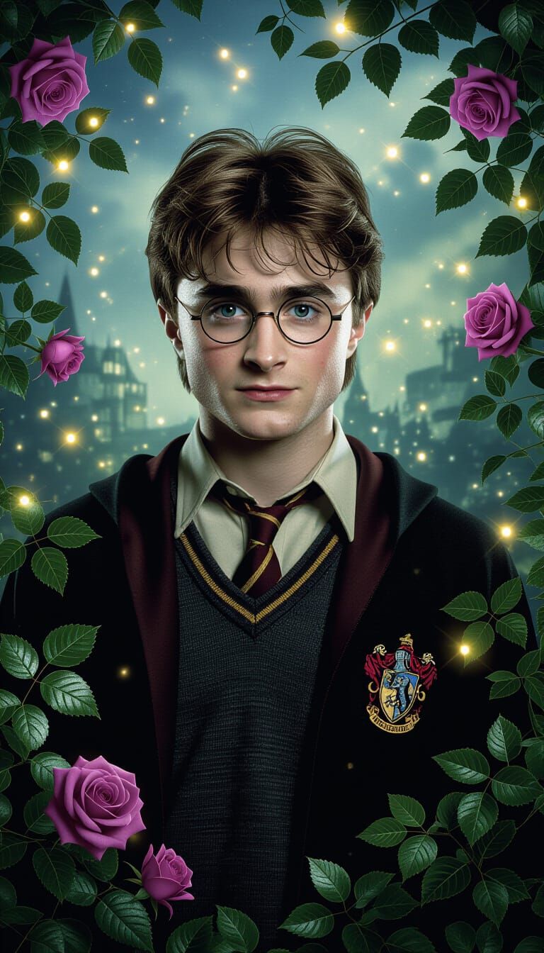 Harry Potter in Ethereal Fantasy Garden, Cinematic Lighting