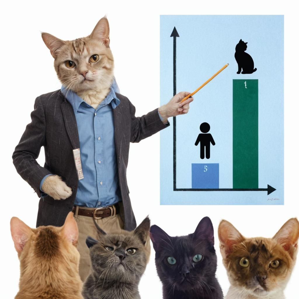 Angry Humanoid Cat Points at Chart: Hyperrealistic Portrait