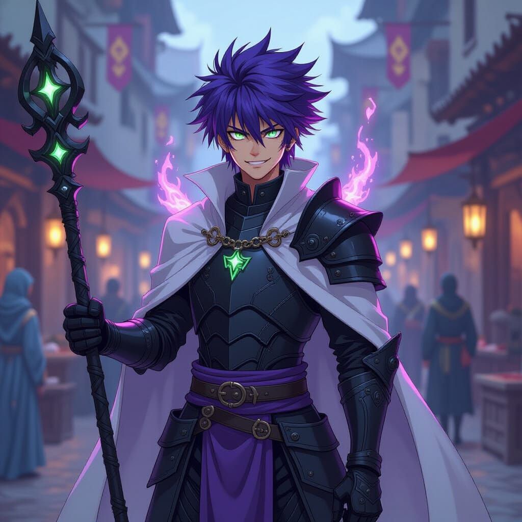 Fantasy Character in Medieval Market, Studio Trigger Style